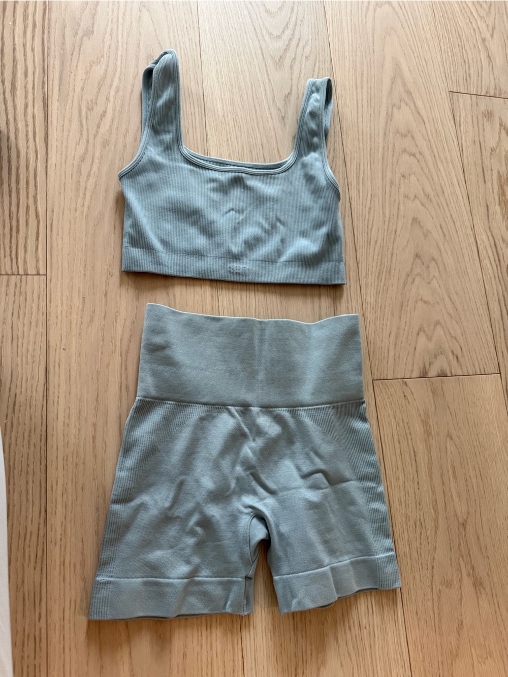 SET Active Light Sage Ribbed Sports Bra & High Waist Bike Shorts Set